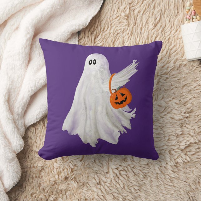 Almofada Fantasma de Doce ou Travessura com Balde de Doces  (Cobertor)