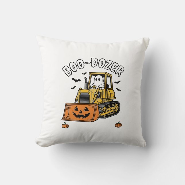 Almofada Fantasma de Halloween Boo Dozer Bulldozer Engraçad (Frente)