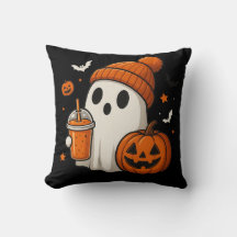 Fantasma de Halloween Fofo com Abóbora e Bebida 