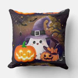Almofada Fantasma de Halloween Fofo com Chapéu de Bruxa e A