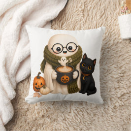 Almofada Fantasma de Halloween Fofo e Aconchegante com Gato