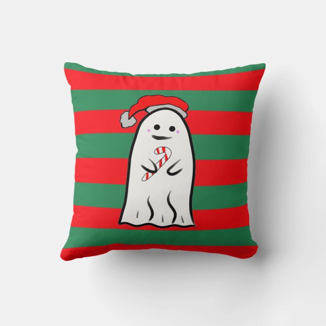 Almofada Fantasma de Natal em Listras Vermelhas e Verdes (Verso)