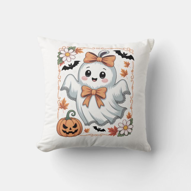Almofada Fantasma de Renda Assustador Halloween (Frente)