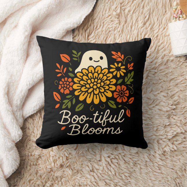 Almofada Fantasma Floral do Halloween - Flores de Queda Est (Cobertor)
