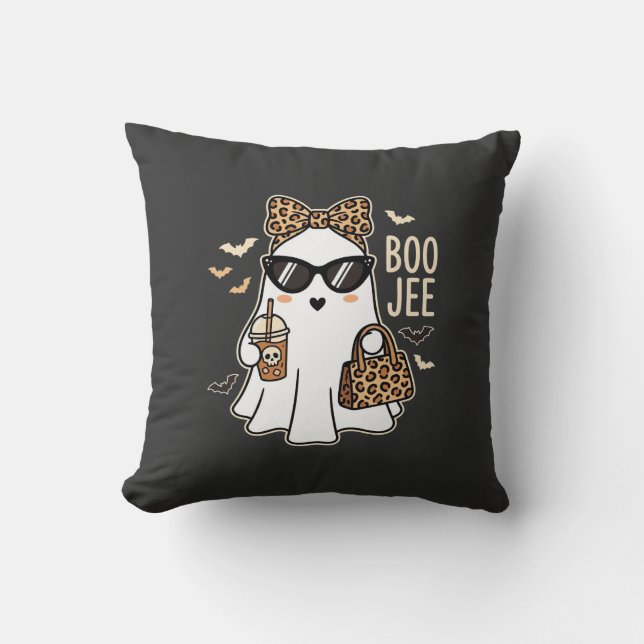 Almofada Fantasma Fofo Boo Jee Design de Halloween Leopardo (Frente)