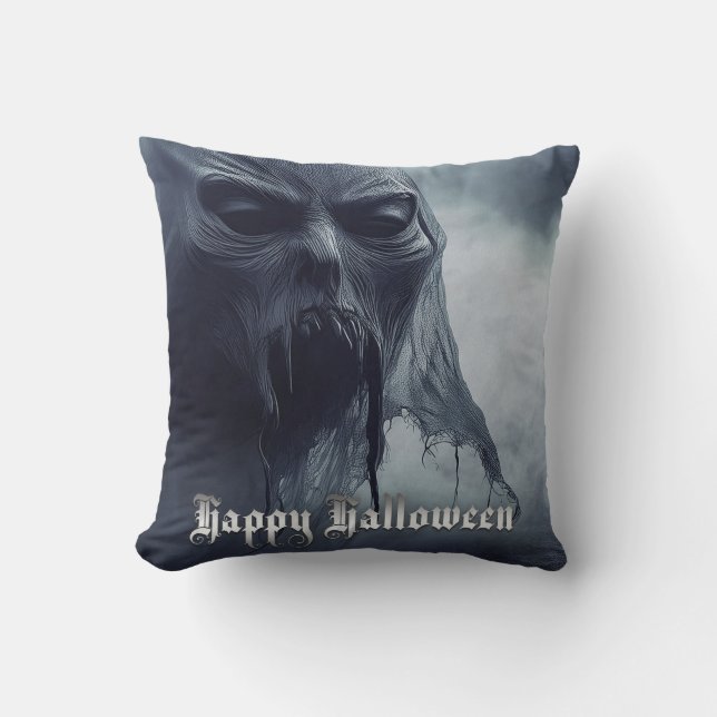 Almofada Fantasma preto em uma paisagem infernal - Hallowee (Frente)