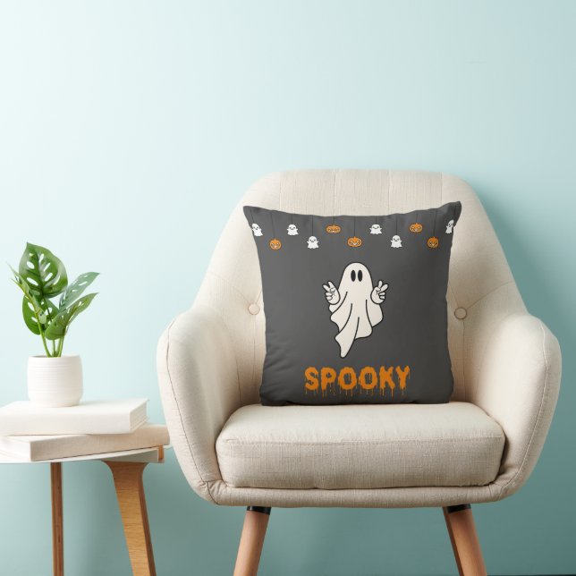 Almofada Fantasma Spooky com Cinza Jack-O'Lanterns Hallowee (Cadeira)