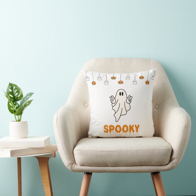 Almofada Fantasma Spooky com Jack-O'Lanterns White Hallowee (Cadeira)