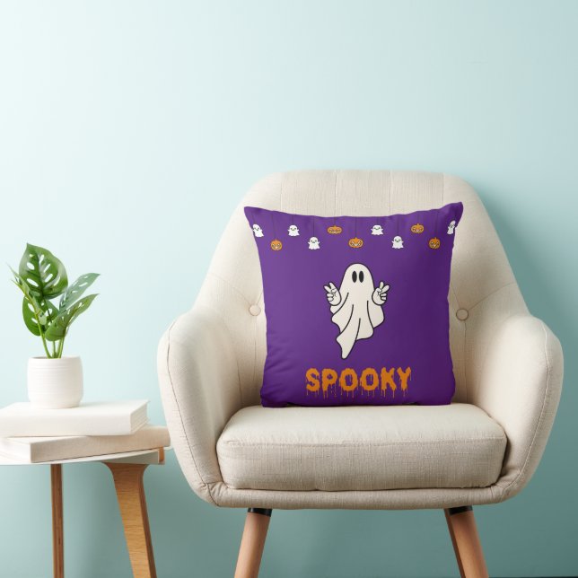 Almofada Fantasma Spooky Jack-O' Lanternas Purple Halloween (Cadeira)