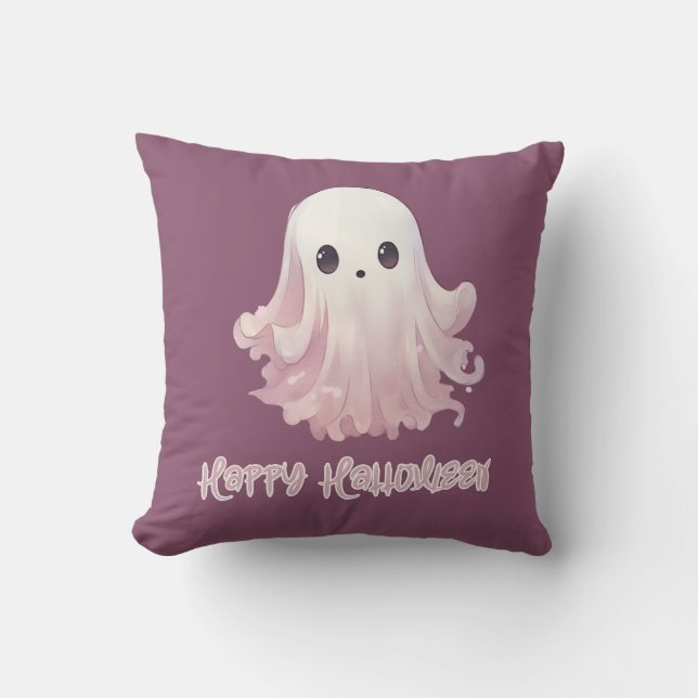 Almofada Fantasma Super Fofo Roxo Feliz Halloween (Frente)