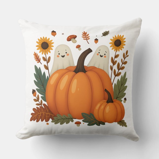 Almofada Fantasmas bonitos do Halloween com Pumpkins e Lea  (Frente)