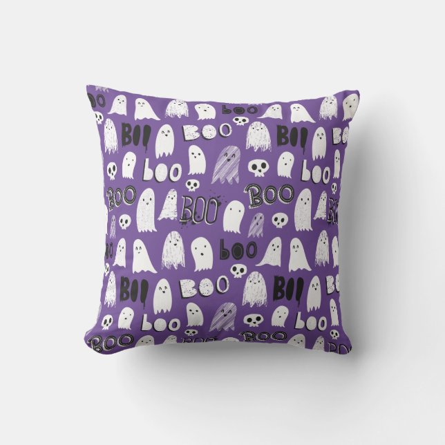 Almofada Fantasmas, crânios e vassoura lindos e assustados (Frente)