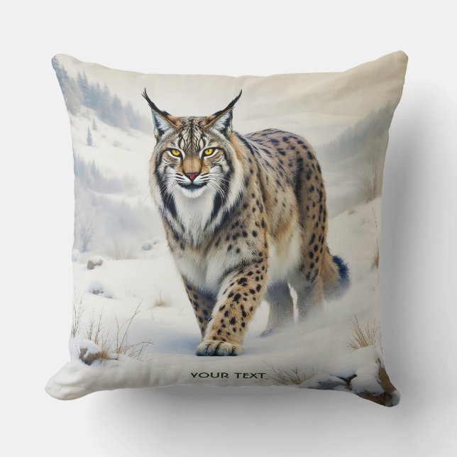 Almofada Fantasy Cute Lynx Winter Snow (Frente)