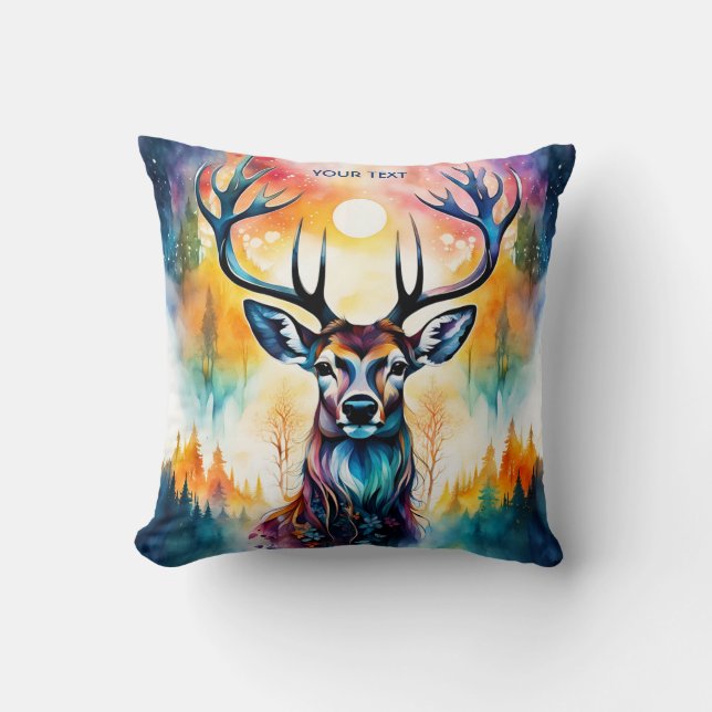 Almofada Fantasy Cute Vivid Deer Watercolor Forest (Frente)