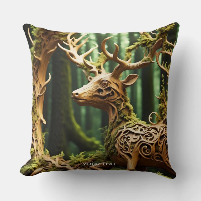 Almofada Fantasy Cute Wooden Carving Deer (Frente)