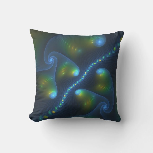 Almofada Fantasy Luzes Abstrato Azul Verde Amarelo Fractal (Frente)