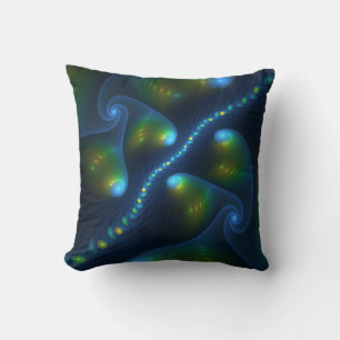 Almofada Fantasy Luzes Abstrato Azul Verde Amarelo Fractal