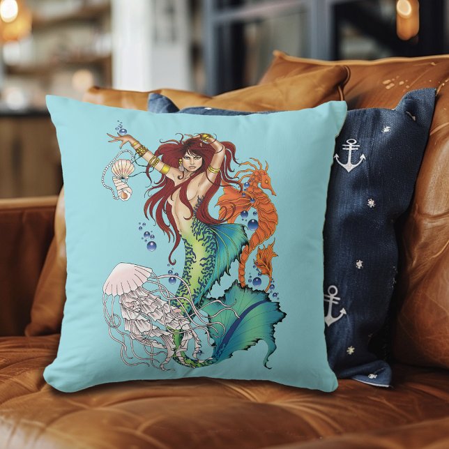 Almofada Fantasy Mermaid Teal Tail (Criador carregado)