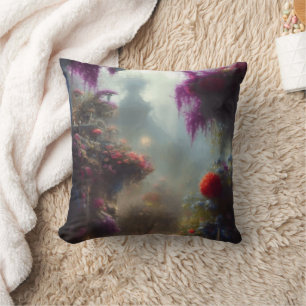 Almofada Fantasy Misty Rainy Magical Garden Landscape