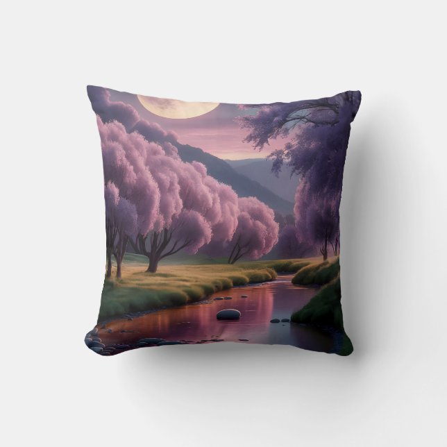 Almofada Fantasy Moonlit River Dreamscape Illustration (Frente)