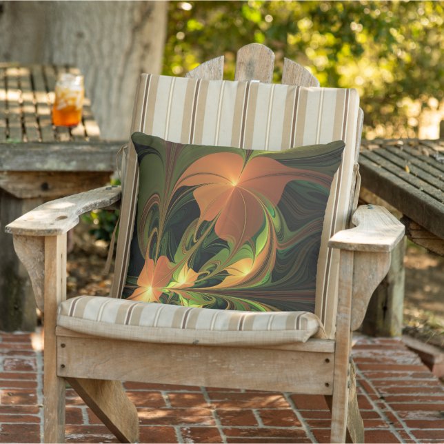 Almofada Fantasy Plant Abstrato Green Rust Brown Fractal (Cadeira)