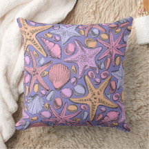 Fantasy Sea Pattern Pillow, Purple Coastal Decor