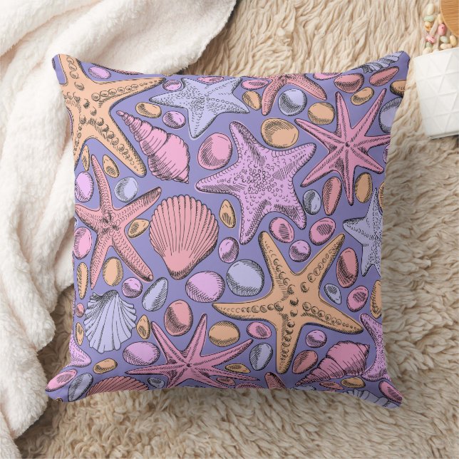 Almofada Fantasy Sea Pattern Pillow, Purple Coastal Decor (Cobertor)