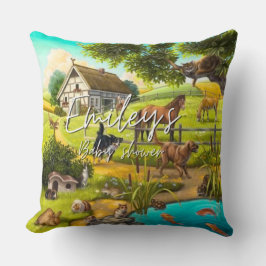 Almofada Farm Animals Baby Shower Throw Pillow