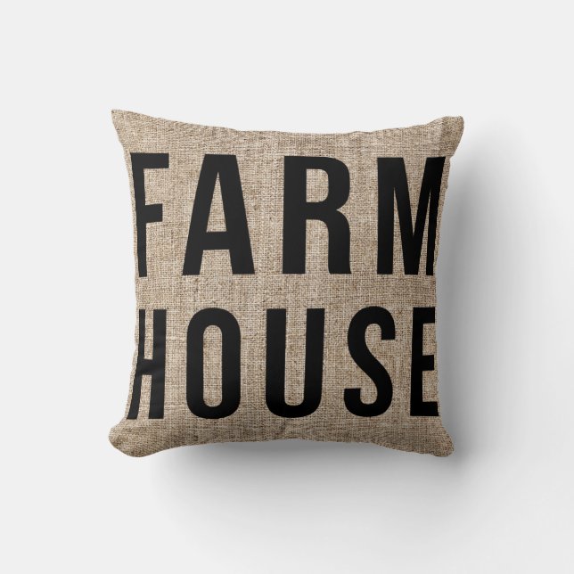 Almofada FARMHOUSE Black Lettering Rustic Burlap Sactering (Frente)