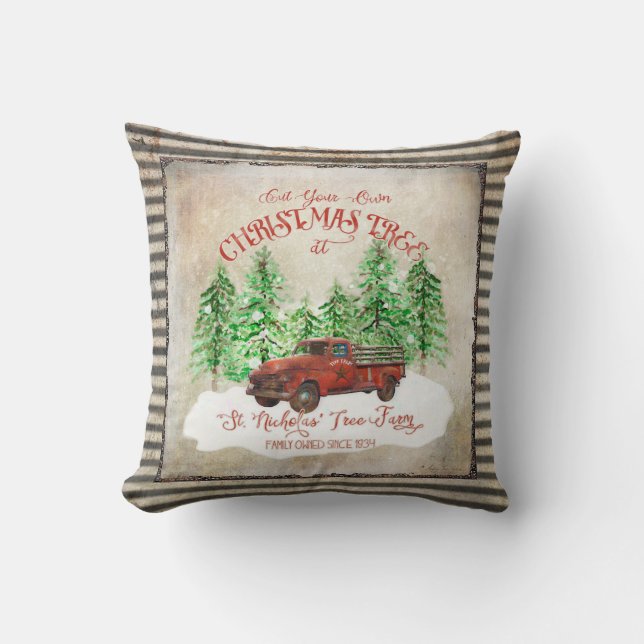 Almofada Farmhouse Christmas Tree Fazenda Red Truck Vintage (Frente)
