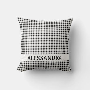 Almofada Farmhouse de Travesseiro de Gingham Preto Personal