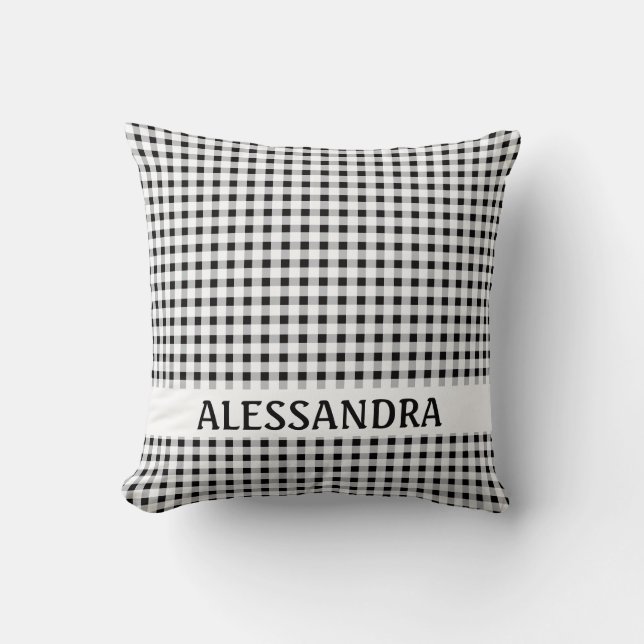 Almofada Farmhouse de Travesseiro de Gingham Preto Personal (Frente)