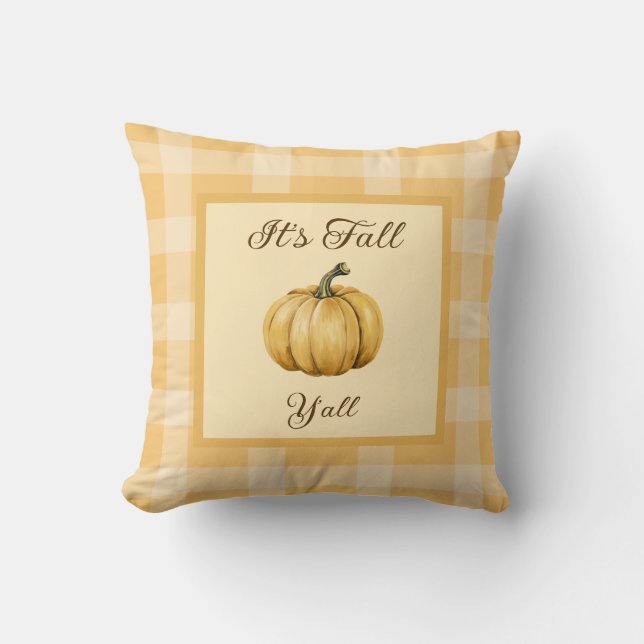 Almofada Farmhouse Fall Decor com Pumpkin e Xadrez (Frente)