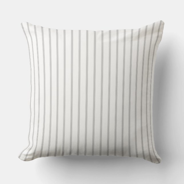 Almofada Farmhouse French Ticking Strike Pattern Cinza Bran (Frente)