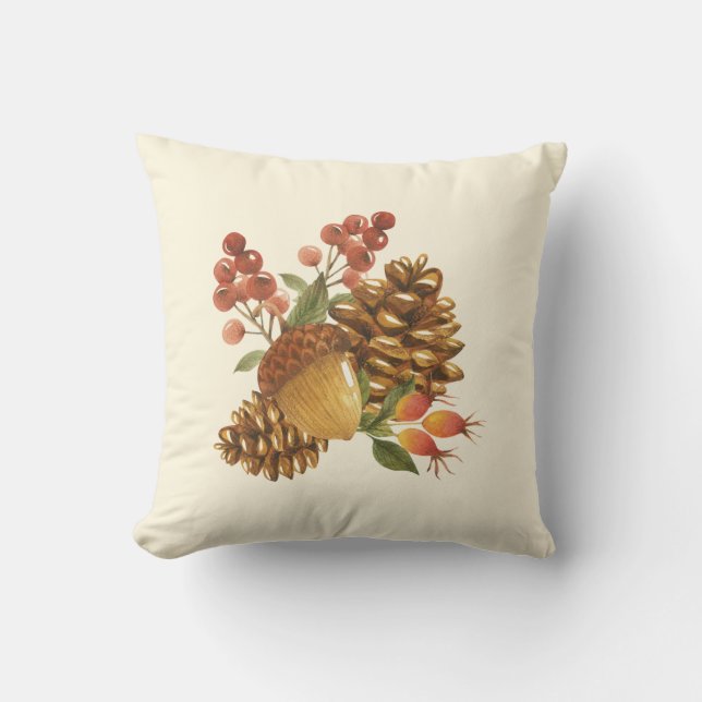 Almofada Farmhouse Pinecones e Acorn - Outono Russo (Frente)
