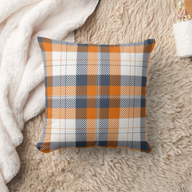 Almofada Farmhouse Russo Blue Orange Xadrez outono outono (Cobertor)