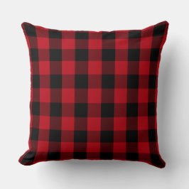 Almofada Farmhouse Rustic Cabin Red Black Check