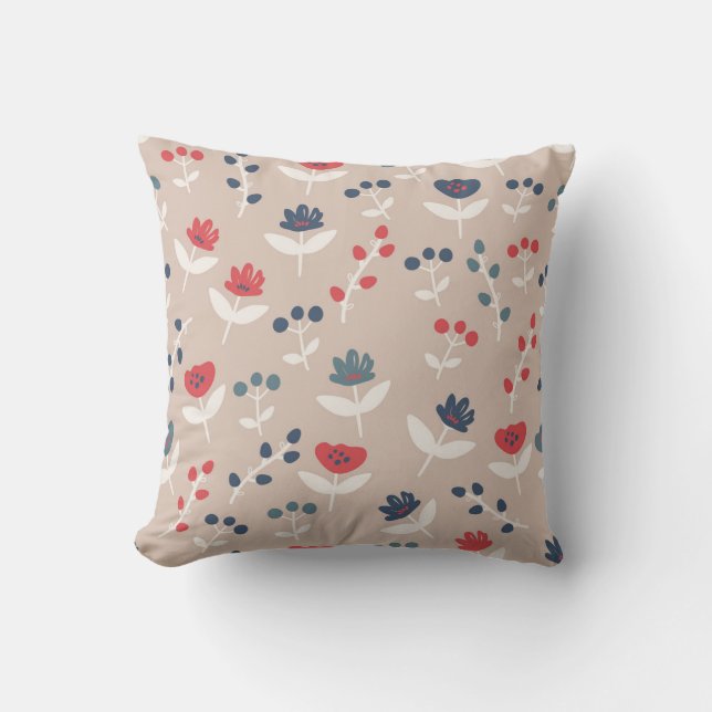 Almofada Farmhouse Simples Red Blue Floral Country Na moda (Frente)