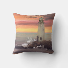 Almofada Farol Costeiro Com Céu Cor-De-Rosa E Laranja
