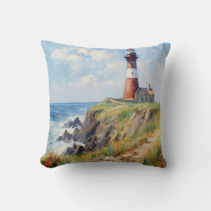 Almofada Farol Na Costa Cênica - Arte Impressionista