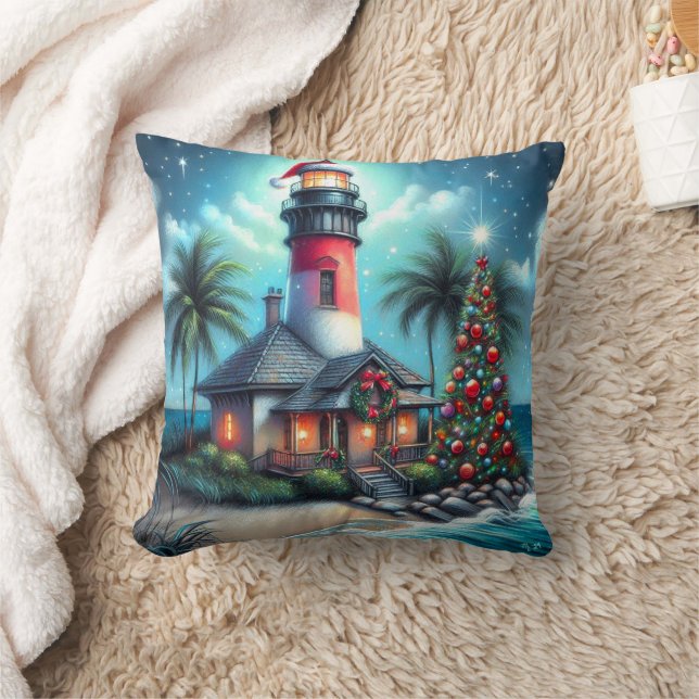 Almofada Farol Tropical de Natal Whimsical Vermelho Teal (Cobertor)