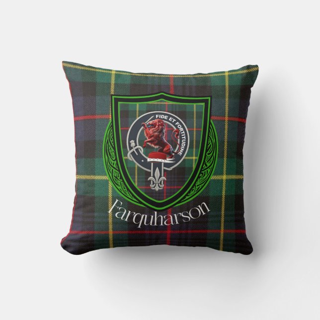 Almofada Farquharson Scottish Clan Tartan & Crest (Frente)