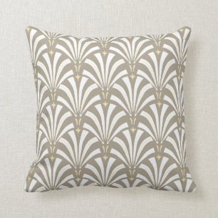Almofada fãs & Taupe brancos do art deco do vintage do 192
