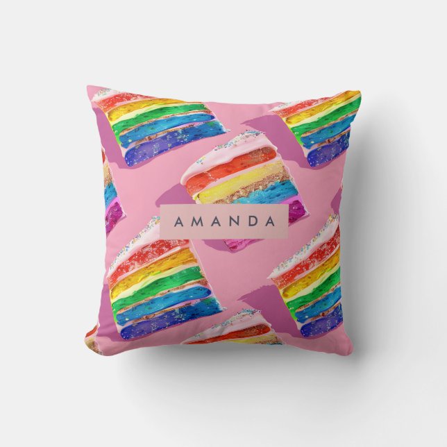 Almofada Fatia de Bolo Arco-Íris Colorido Personalizado (Frente)