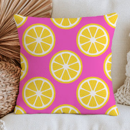 Almofada Fatias de Limão Amarelo em Fruta Cítrica Rosa Past