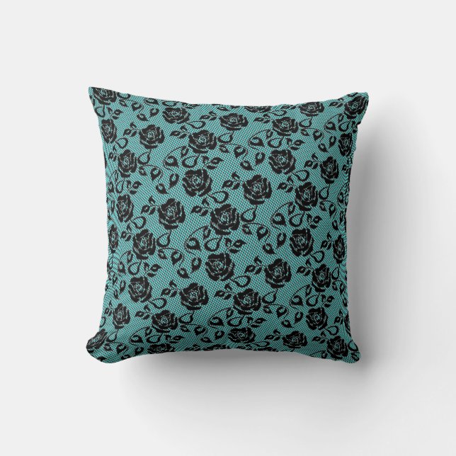 Almofada Faux Black Lace Rose Fishnet Tetral Pillow (Frente)
