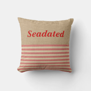 Almofada Faux Burlap Náutico Travesseiro Vermelho stripes M