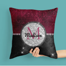 Faux Chic Silver Glitter Burgundy Monograma preto