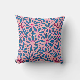 Almofada Faux Cutout Pink Blue Folk Art Inspirado