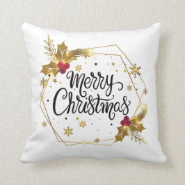Almofada Faux Dourado Feloral Feliz Natal| Travesseiro deco